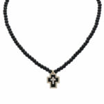 Onyxkette mit Diamant Kreuzanhänger Gelbgold 585/14K. Vorschau