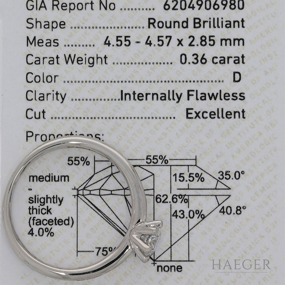 Solitär Diamant Ring Platin 950 ca. 0,36 ct. Lupenrein D GIA - Bild 2