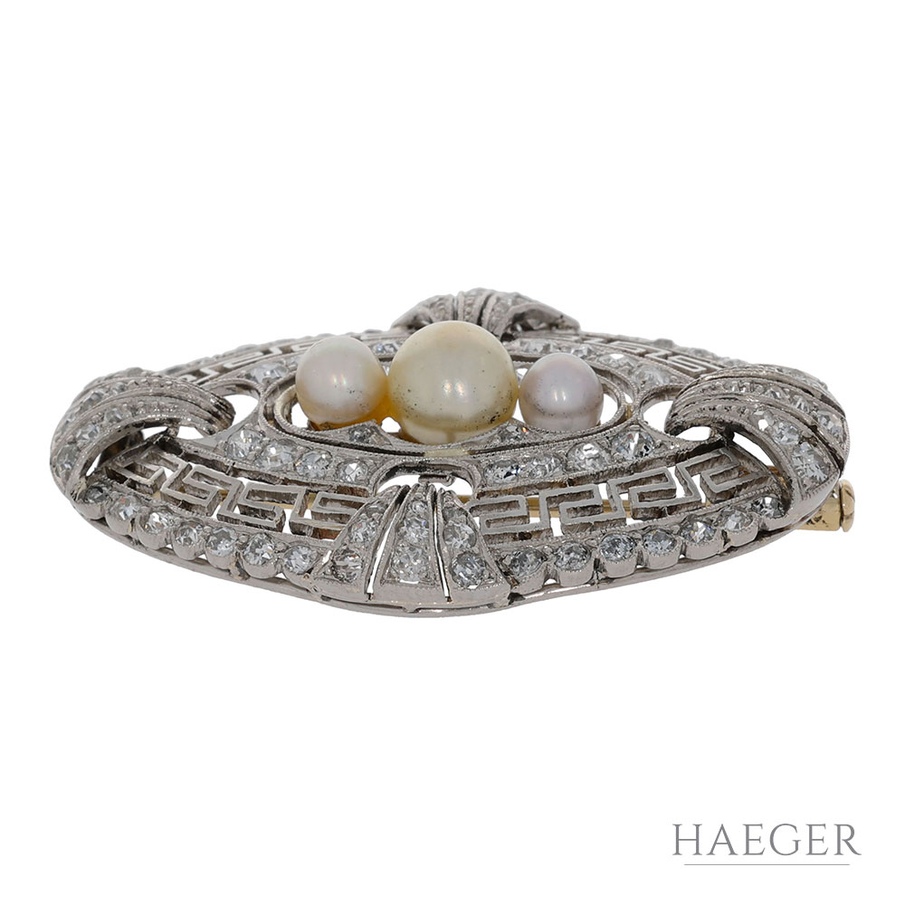 Art Deco Diamant Perl Brosche Platin 950 ca. 1ct. - Bild 2