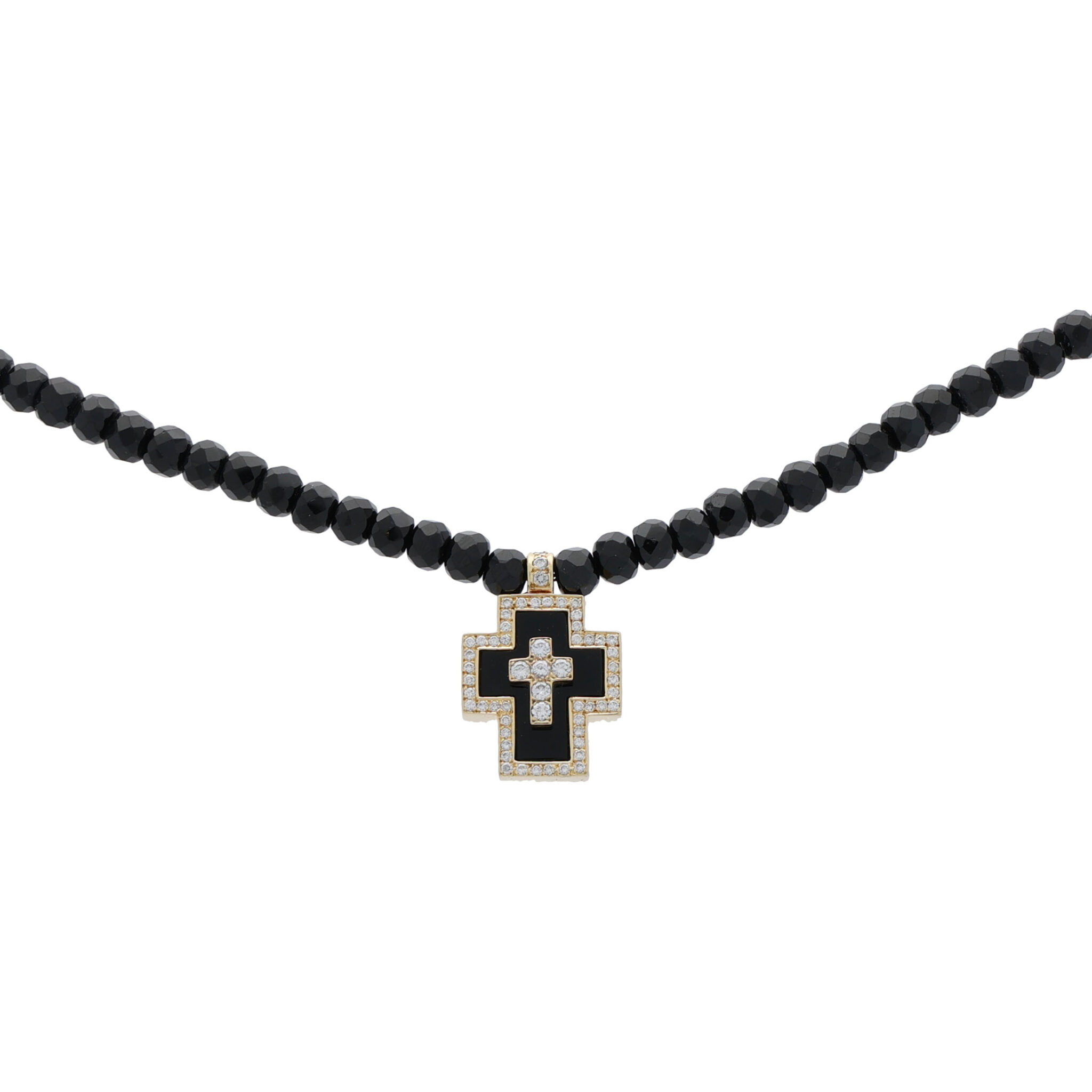 Onyxkette mit Diamant Kreuzanhänger Gelbgold 585/14K. - Bild 2