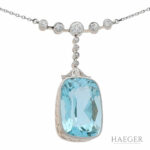 Art Deco Aquamarin Diamant Collier Gelbgold 585 / 14 Kt. & Platin 950 ca. 0,70 ct. - Bild 2 Vorschau