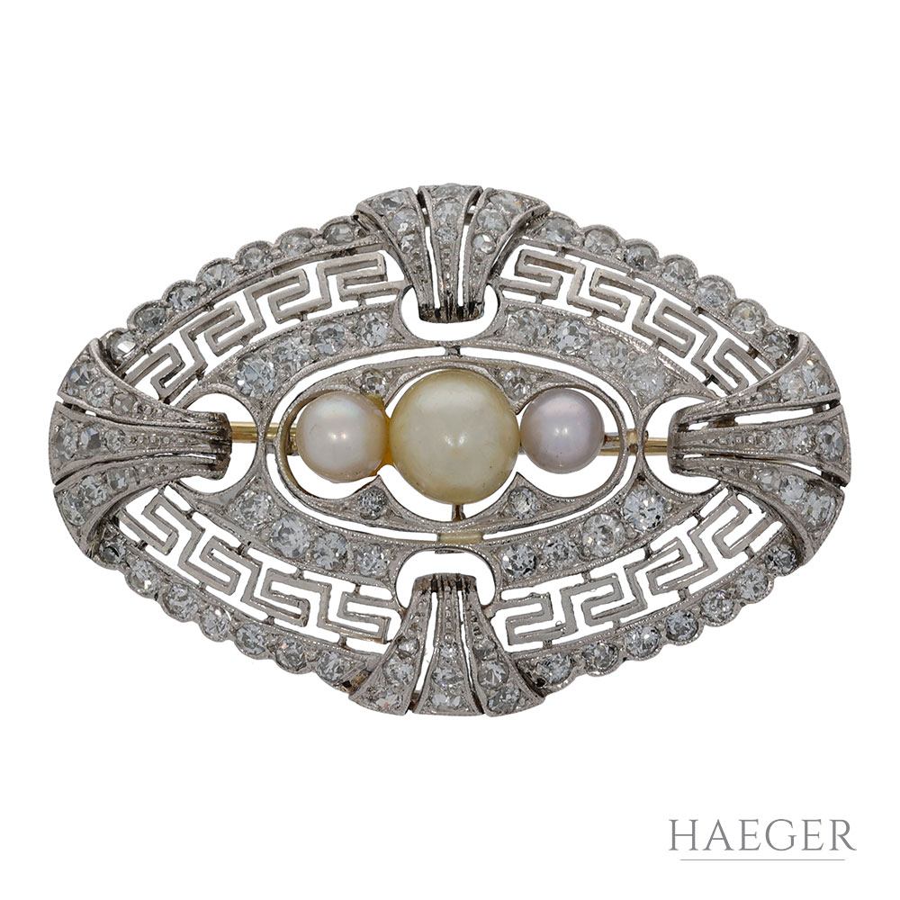 Art Deco Diamant Perl Brosche Platin 950 ca. 1ct.