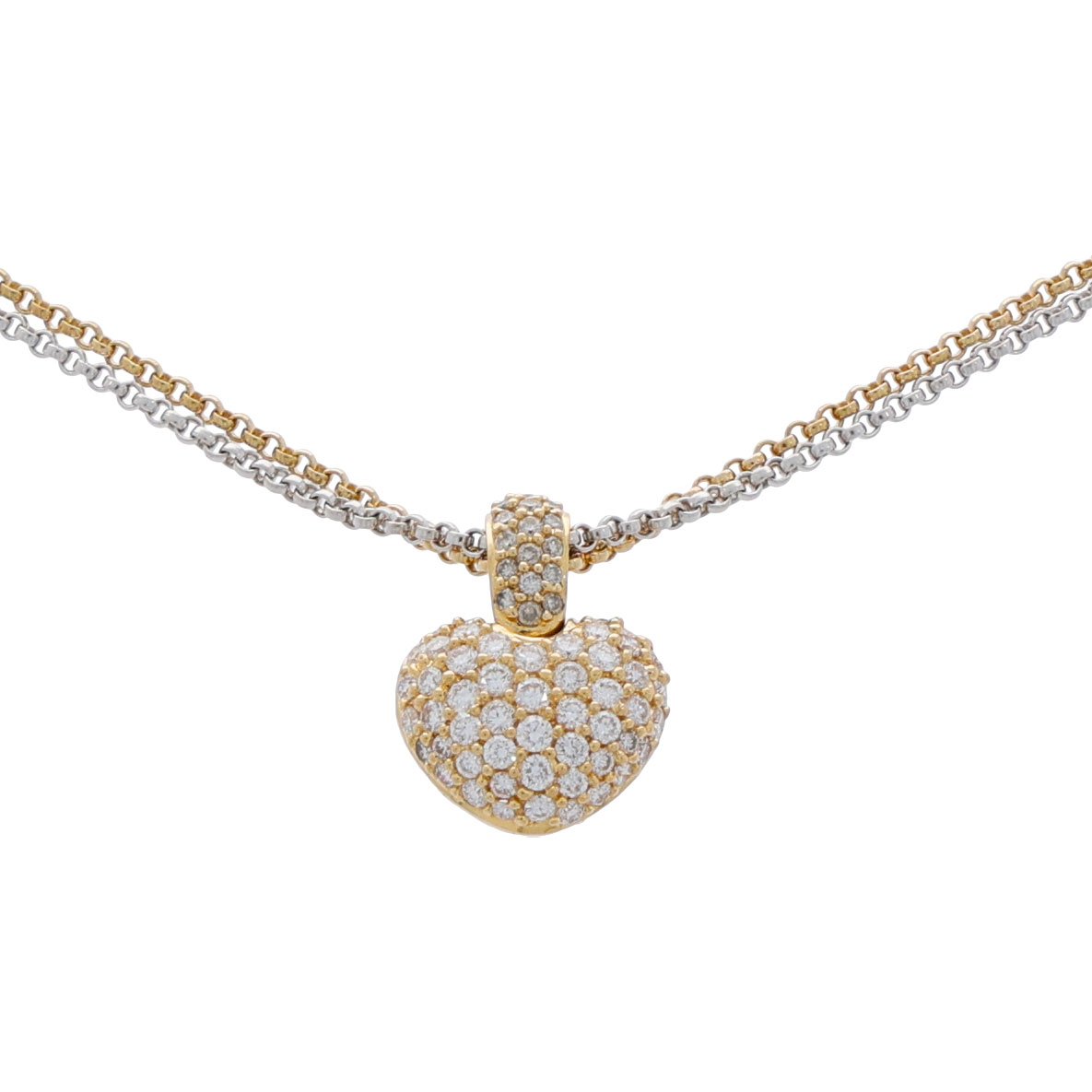 Kette mit Diamant Herzanhänger Gelb & Weißgold 750/18K.