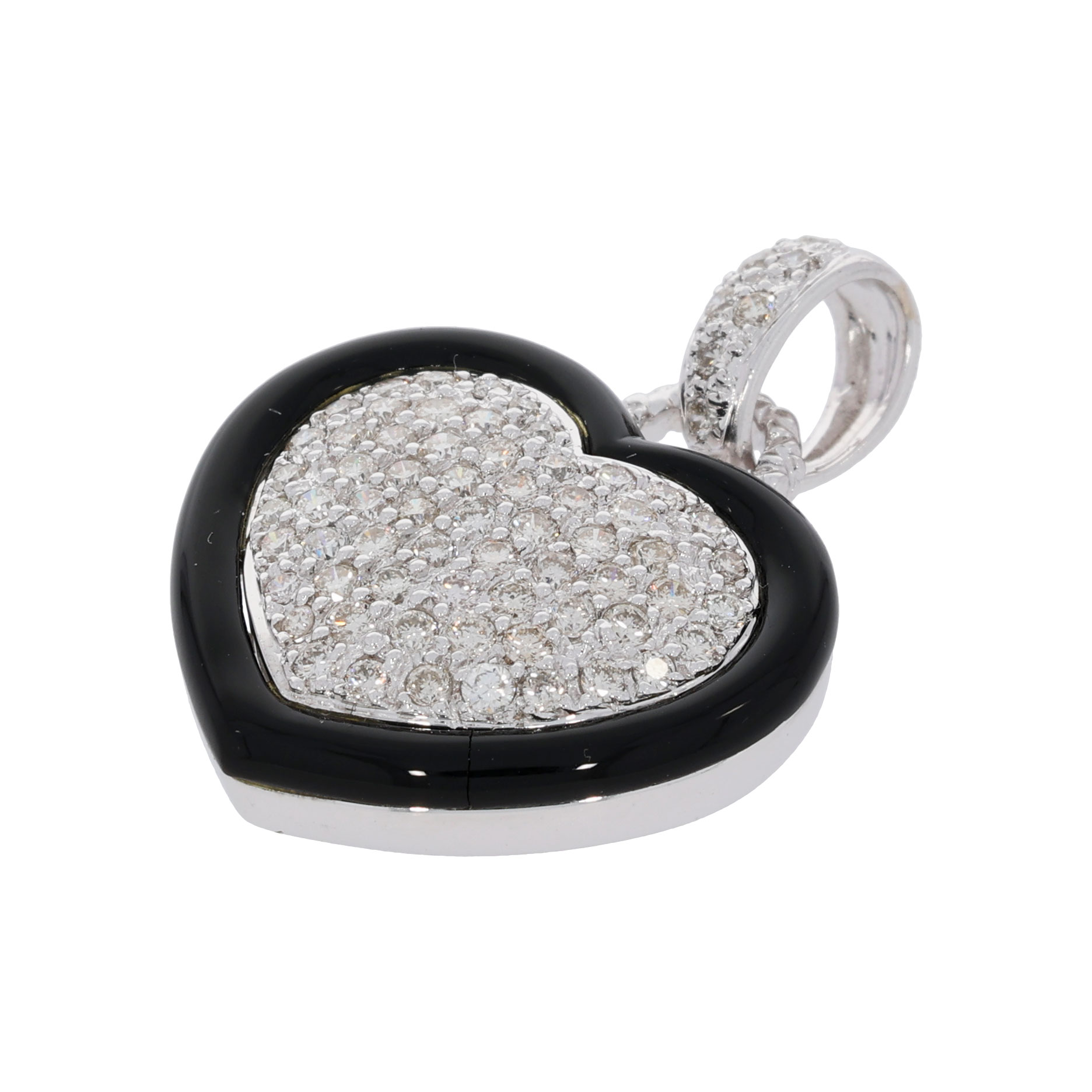 Onyx Diamant Herz Anhänger Weißgold 750/18K. ca. 0,86ct