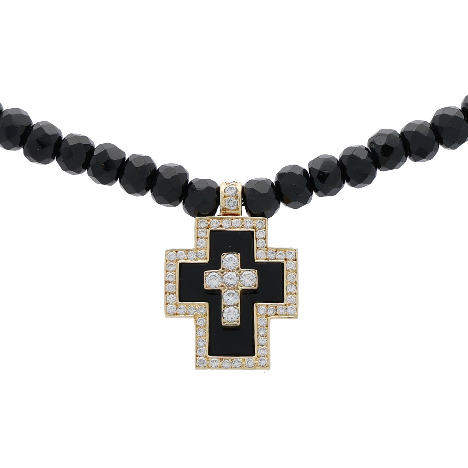 Onyxkette mit Diamant Kreuzanhänger Gelbgold 585/14K. - Bild 3