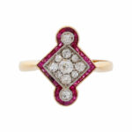 Jugendstil Diamant Rubin Ring Gelbgold 750/18K. Gr. 54 - Bild 2 Vorschau