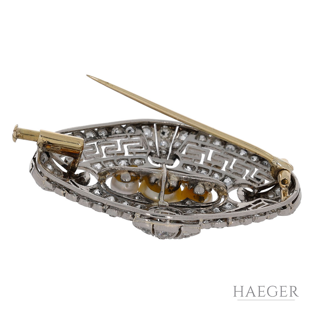 Art Deco Diamant Perl Brosche Platin 950 ca. 1ct. - Bild 3