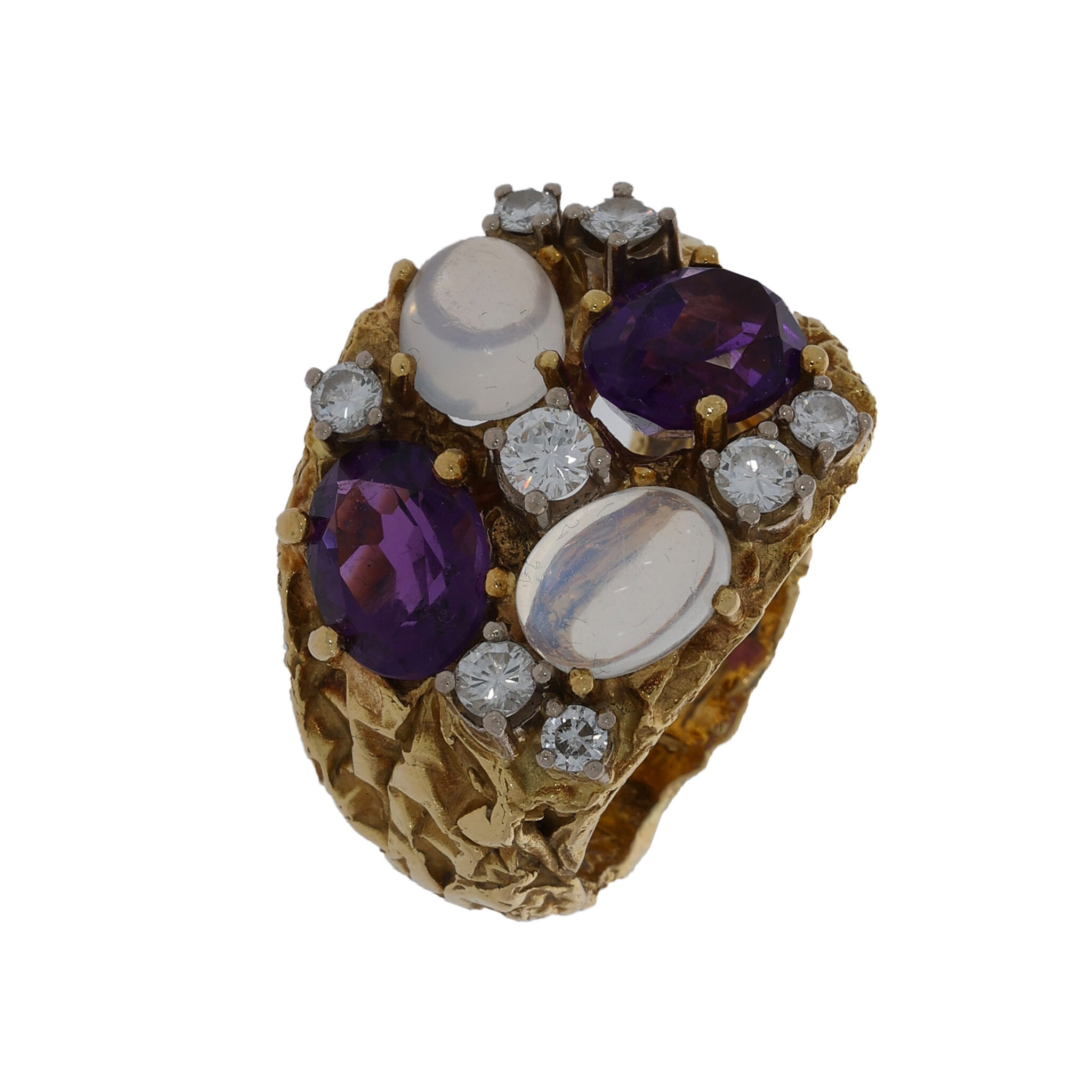 Diamant Amethyst Mondstein Ring Gelbgold 750/18K. Gr. 55