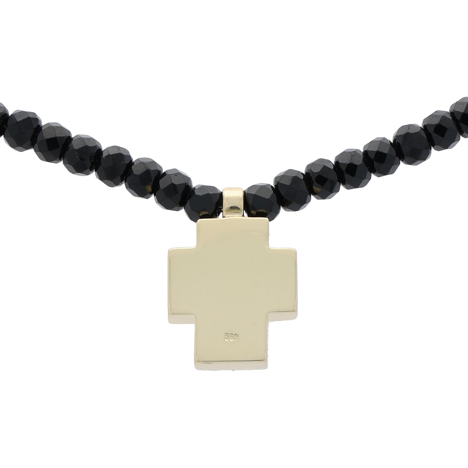 Onyxkette mit Diamant Kreuzanhänger Gelbgold 585/14K. - Bild 4