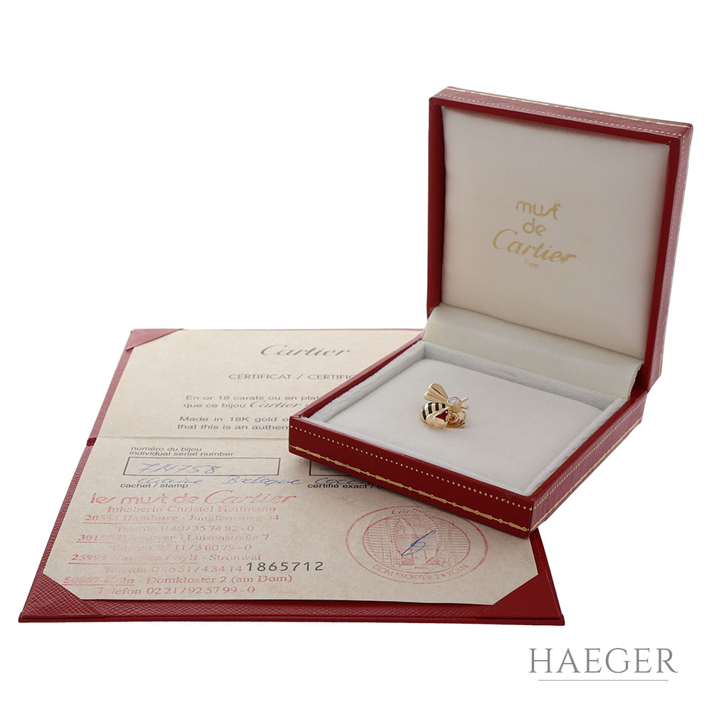 Cartier Bienen Anstecknadel FULL SET Gelbgold 750 / 18K mit 0,1ct Diamant - Bild 2