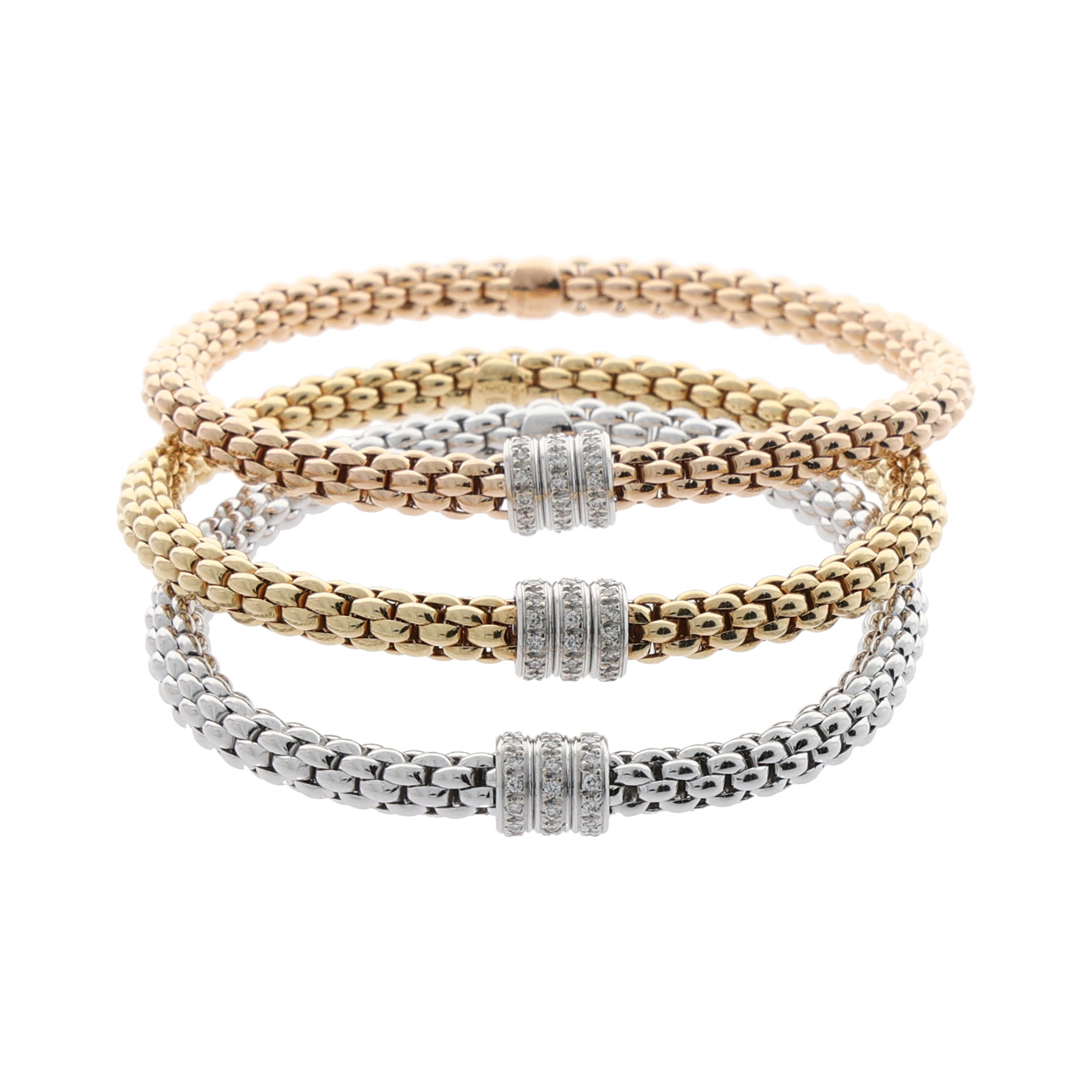 FOPE Flex it Solo Armband 750 Weiß,- Gelb,- Roségold SET mit Diamanten