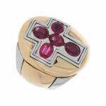 Kreuzring Gr.53 Gelb,- Weißgold 750 / 18K mit 4ct Rubin - Bild 4 Vorschau