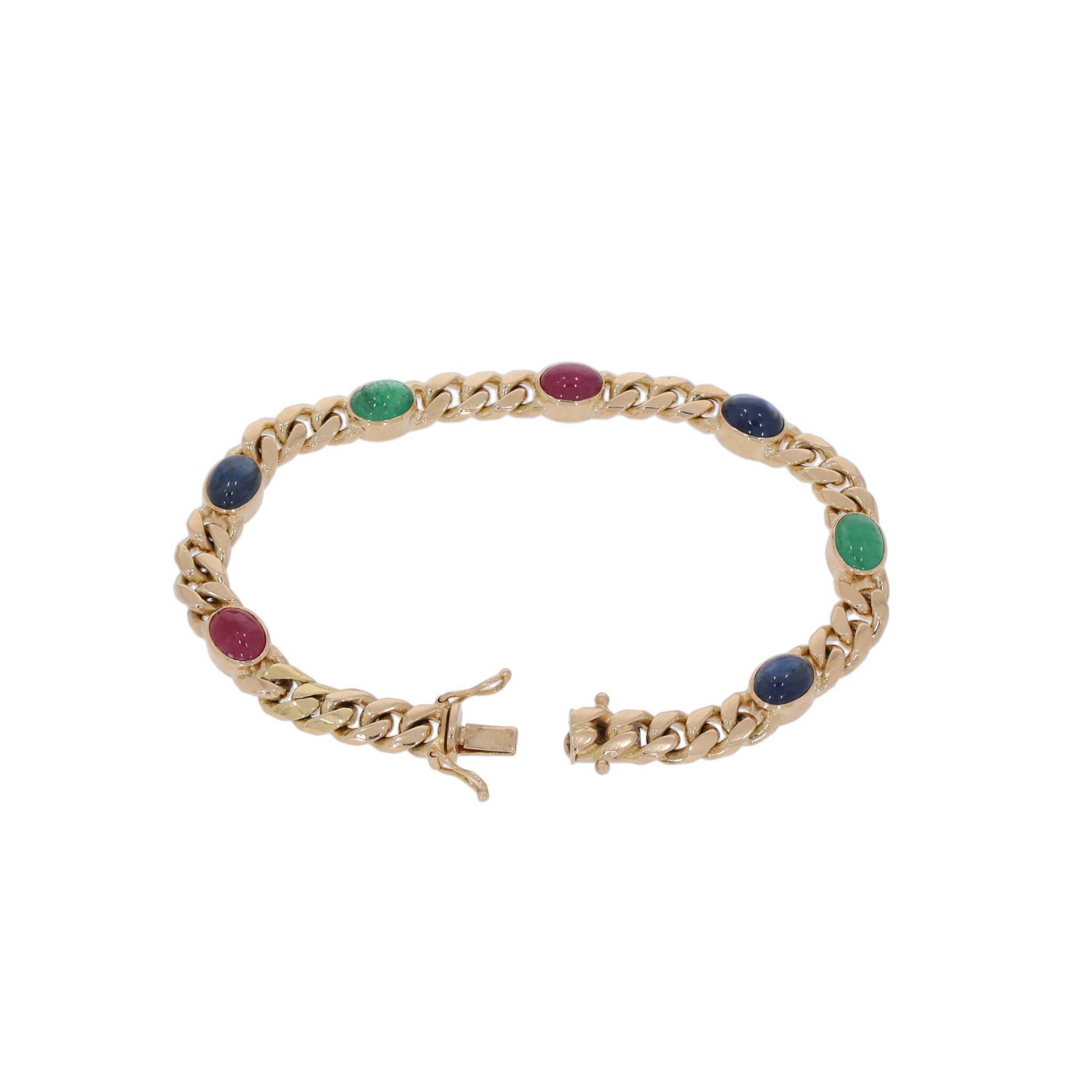 Panzerarmband mit Saphir, Rubin und Smaragd Gelbgold 585 / 14K - Bild 4