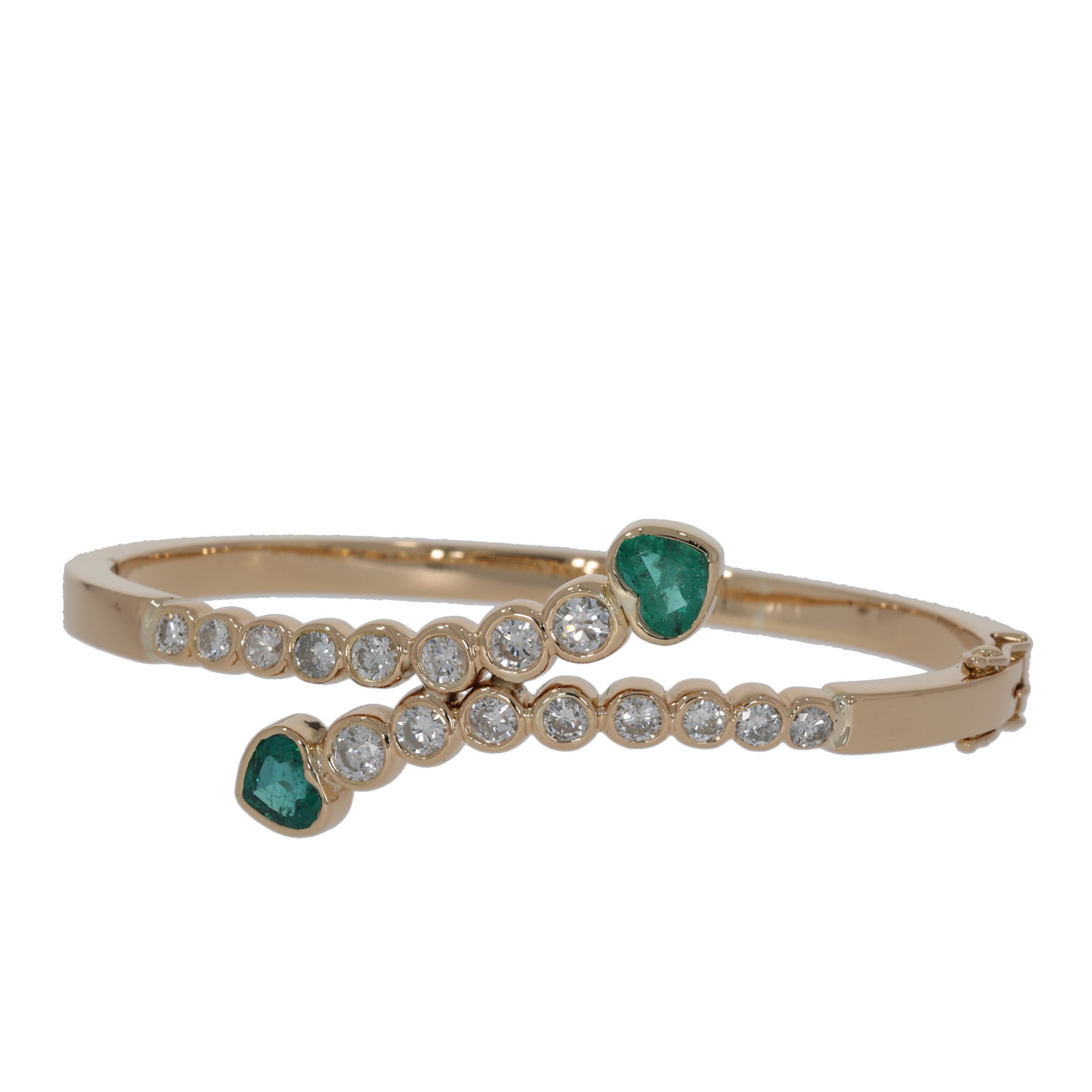 Armreif Gelbgold 750 / 18K 2 Smaragdherzen 1,7 ct
