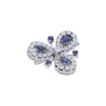 Brosche Weißgold 750 / 18K mit 1,5ct Saphir und 3,13ct Diamanten - Bild 2 Vorschau