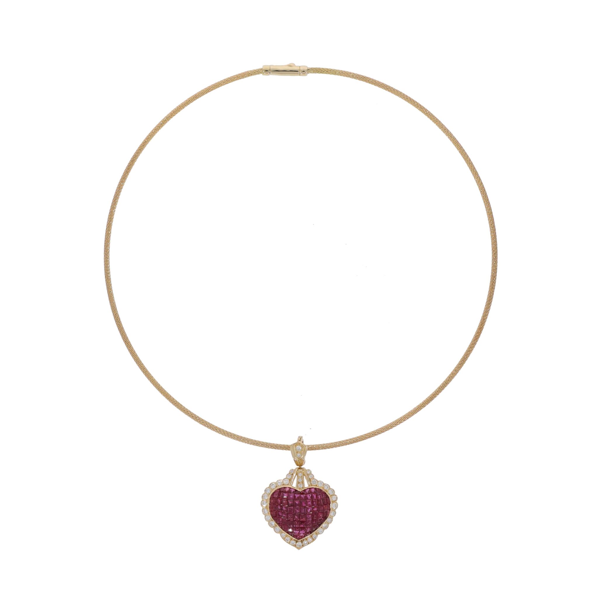 Halsreif mit Herzanhänger Gelbgold 750 / 18K mit ca.1ct Diamanten und Rubinen ca.5ct - Bild 2