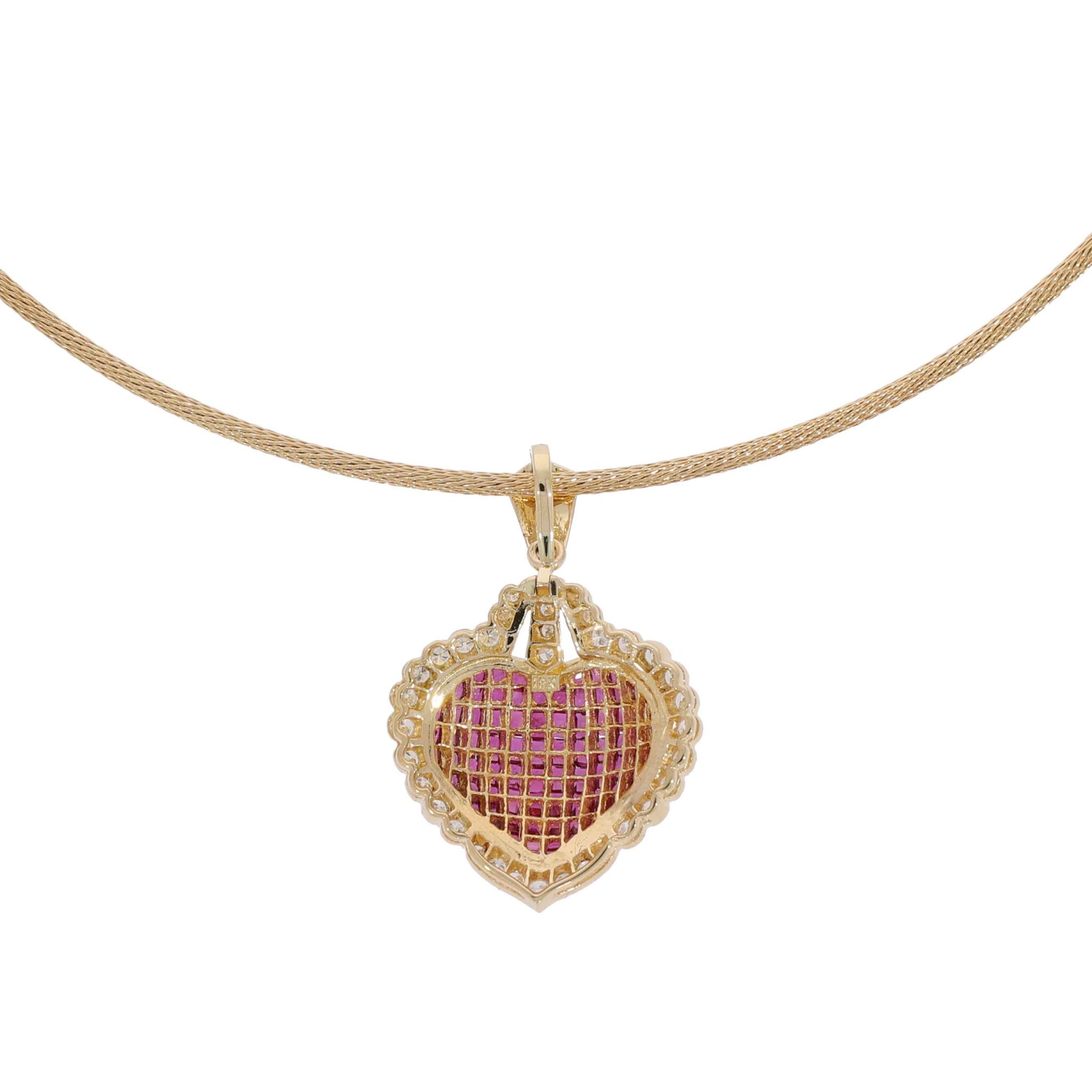 Halsreif mit Herzanhänger Gelbgold 750 / 18K mit ca.1ct Diamanten und Rubinen ca.5ct - Bild 3