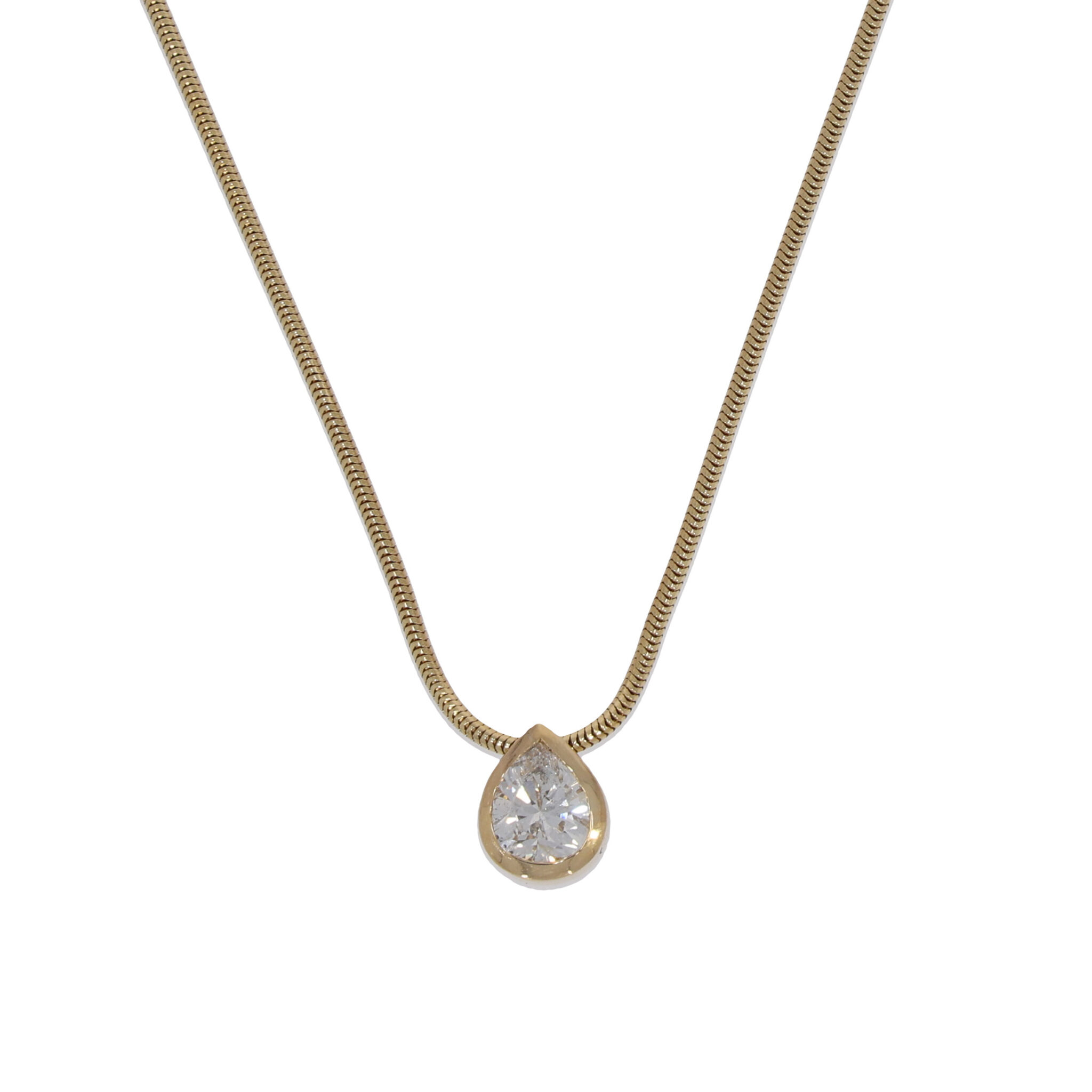 Solitär Tropfen Anhänger 0,6ct Gelbgold 750 / 18K mit Schlangenkette - Bild 2