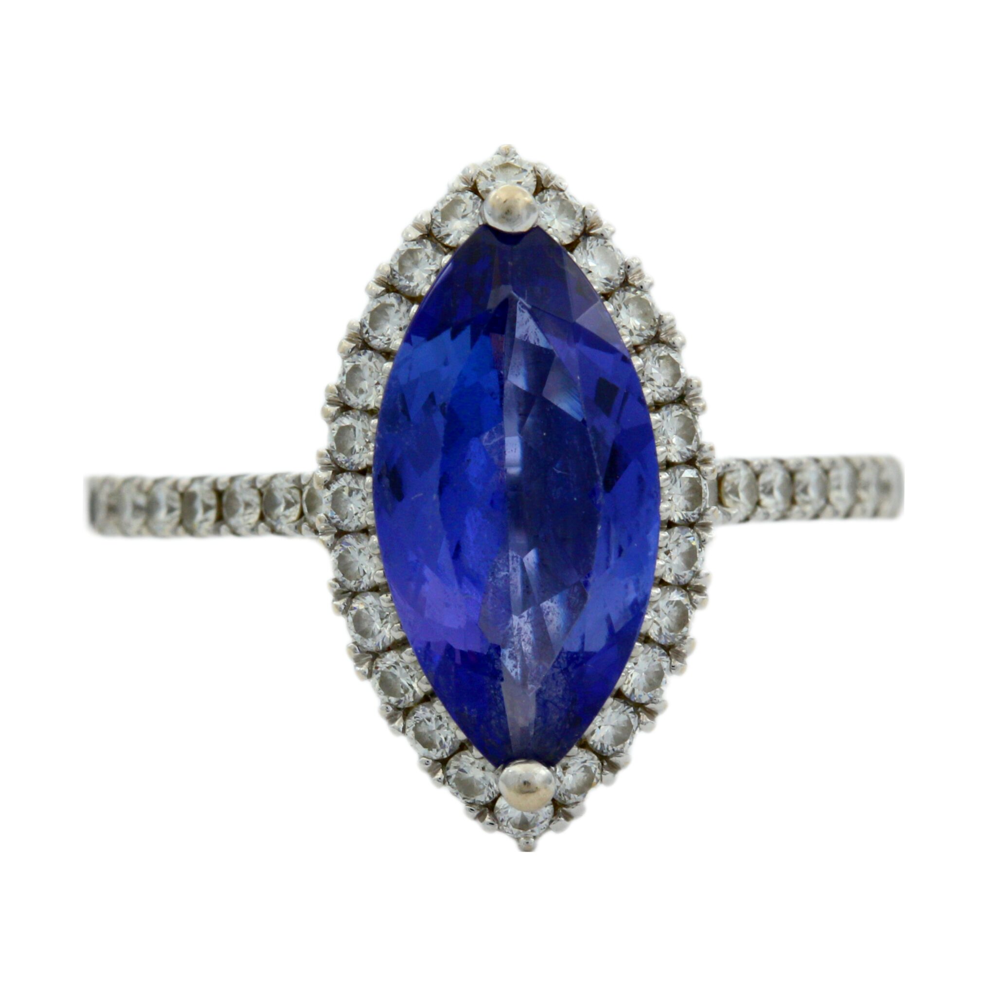 Tansanit „Halo“ Diamant Ring Weißgold 750 / 18K