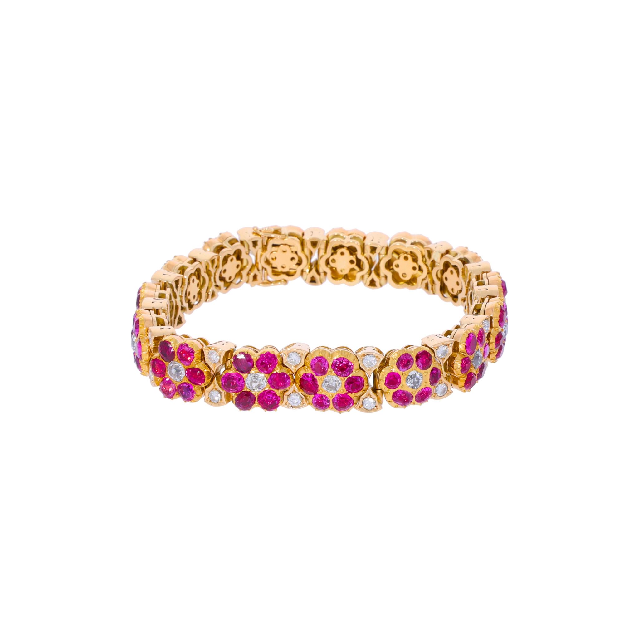 Armband Gelbgold 750 / 18K mit ca. 27ct Rubin und 4,2ct Diamanten