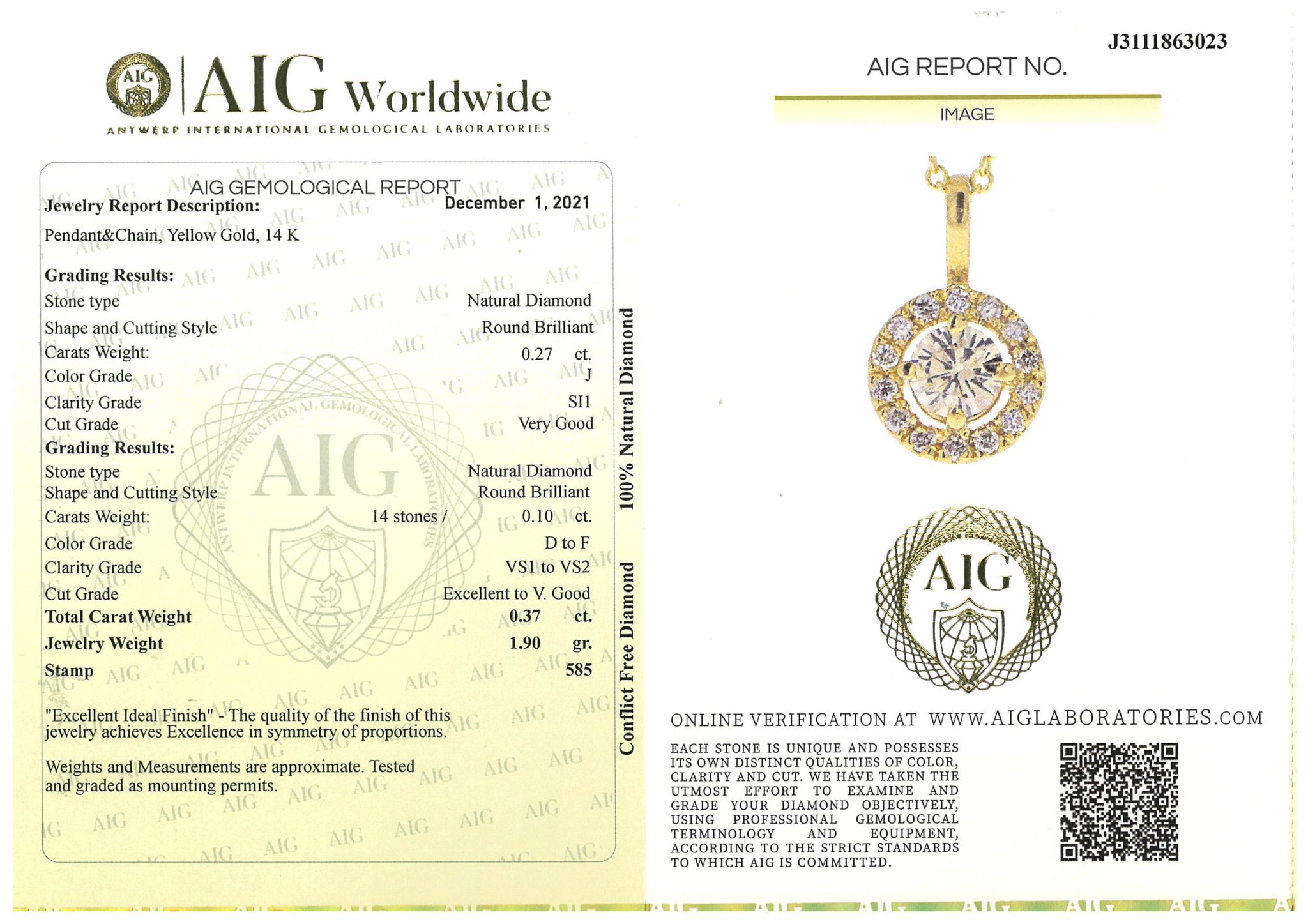 Ankerkette 42cm 0,27ct Diamant Gelbgold 585/ 14K AIG Zertifikat - Bild 8