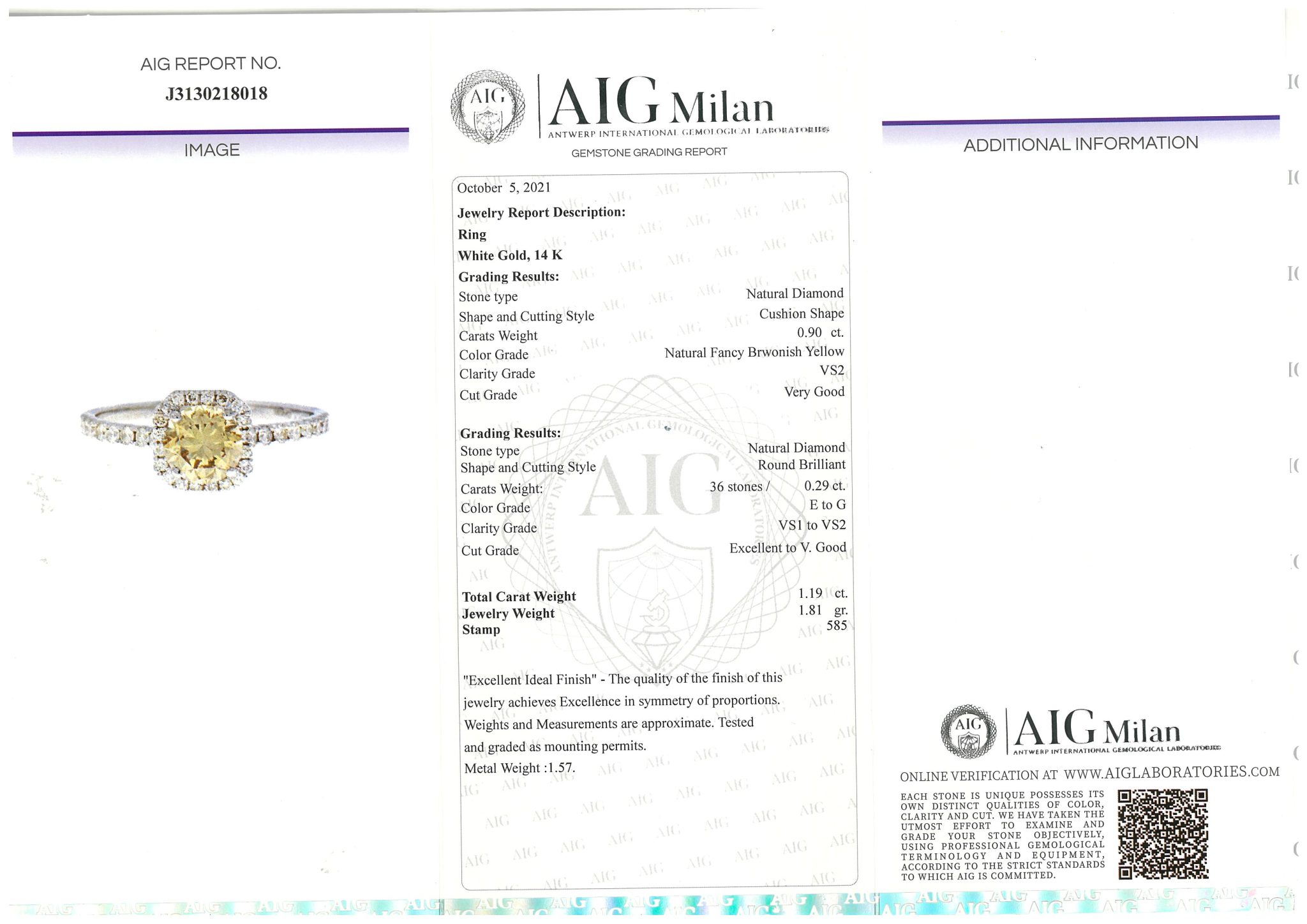 Solitärring Gr.53 0,90ct Diamant Weißgold 585/ 14K AIG Zertifikat - Bild 8