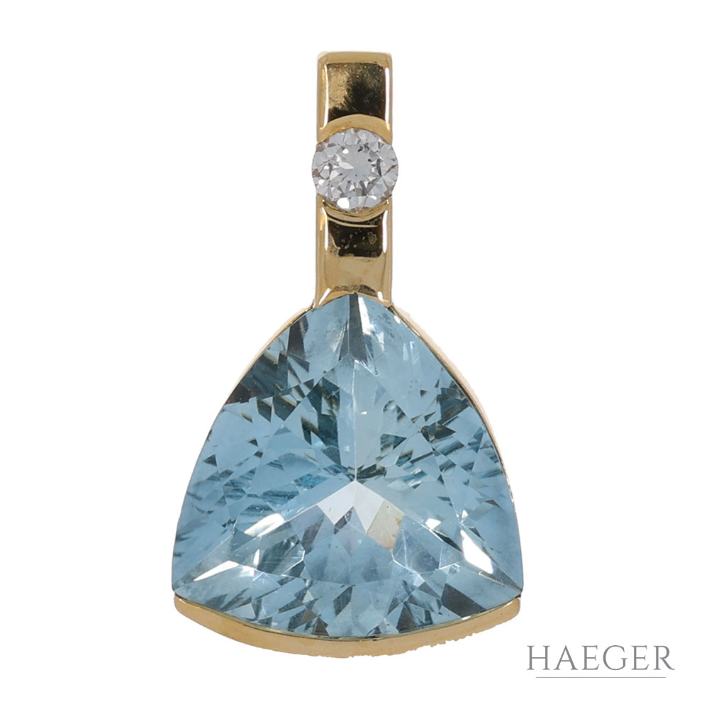 Aquamarin Anhänger Gelbgold 750 / 18K mit 0,1ct Diamant