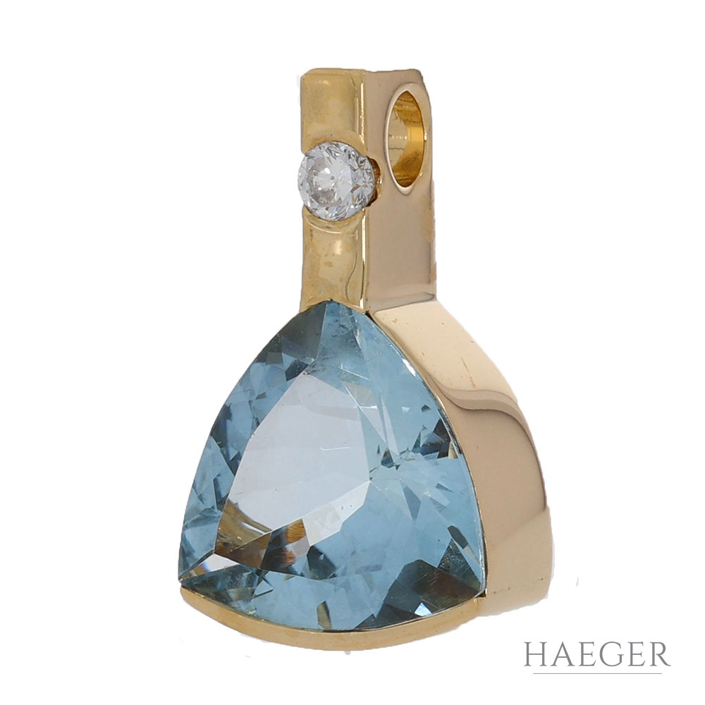 Aquamarin Anhänger Gelbgold 750 / 18K mit 0,1ct Diamant