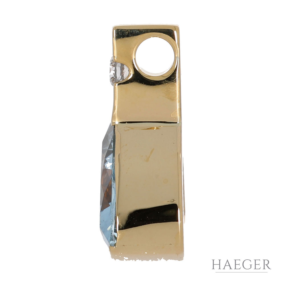 Aquamarin Anhänger Gelbgold 750 / 18K mit 0,1ct Diamant