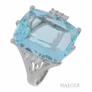 22ct Aquamarin Ring Gr.52 Weißgold 585 / 14K mit 0,2ct Diamanten
