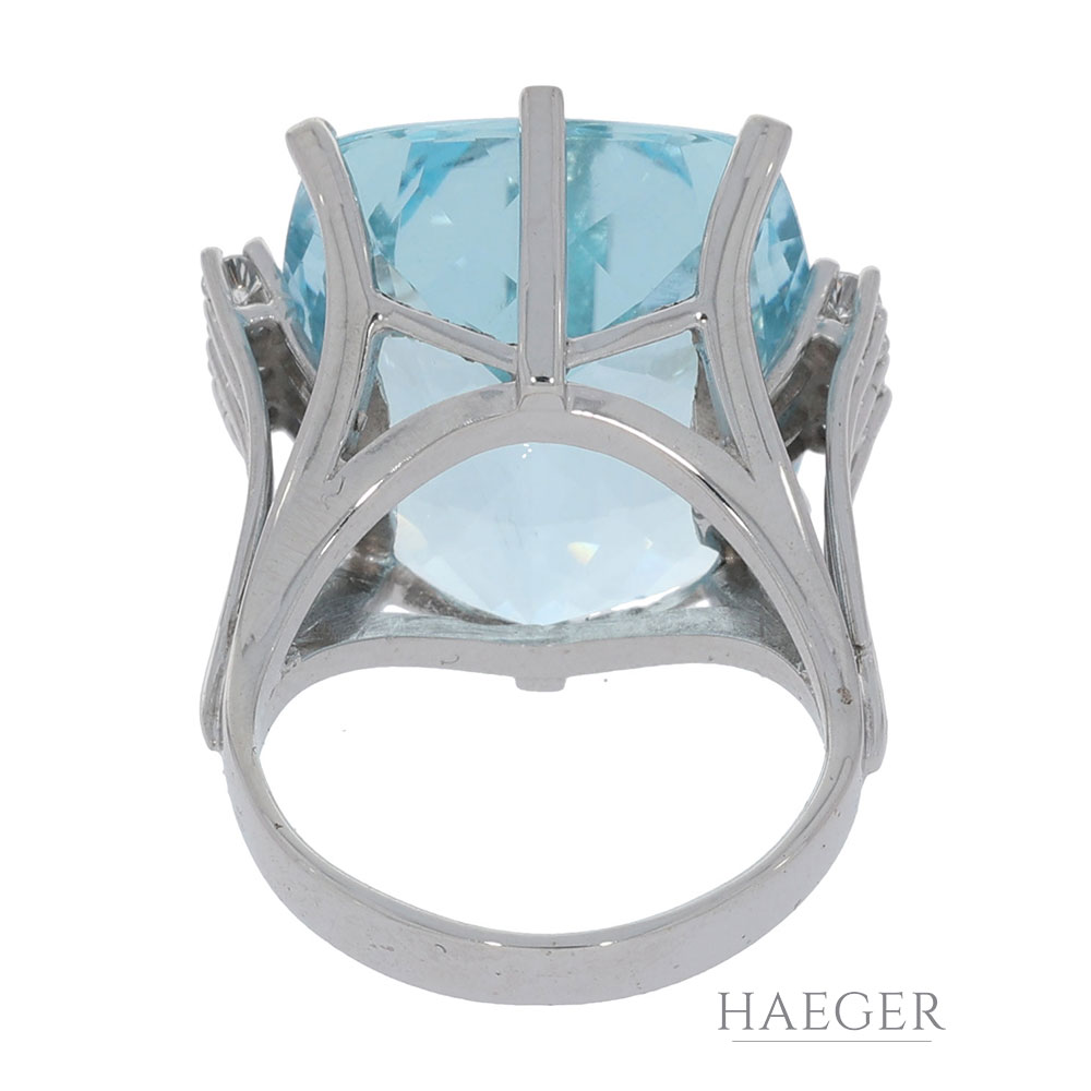 22ct Aquamarin Ring Gr.52 Weißgold 585 / 14K mit 0,2ct Diamanten