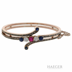 Armreif Roségold 333 / 8K mit Burma Rubin Saphir und Diamanten / DSEF Zert