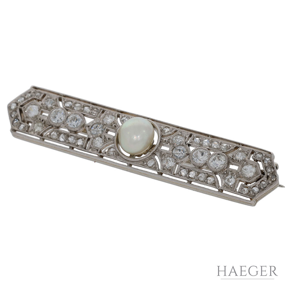 Art Deco Diamant Brosche Weißgold Gelbgold 585 / 14 Kt. ca. 1,00 ct. Altschliff