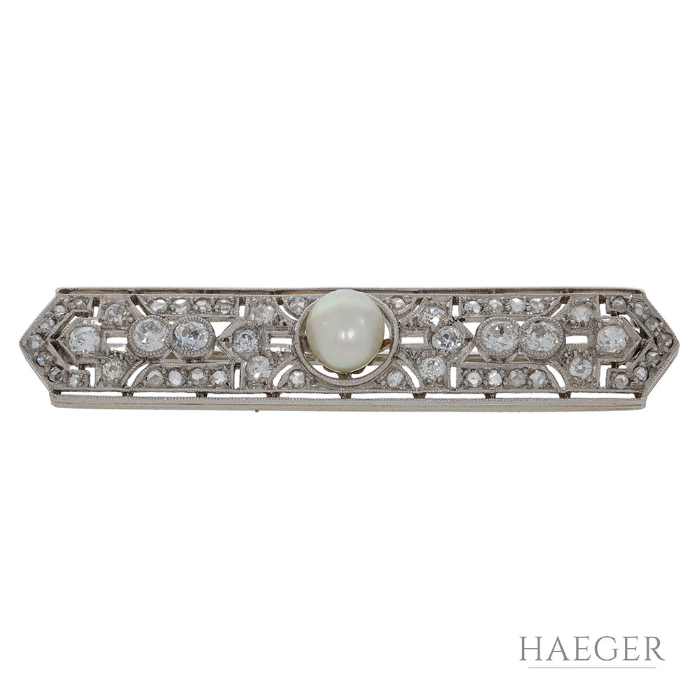 Art Deco Diamant Brosche Weiß- & Gelbgold 585 / 14 Kt. ca. 1,00 ct. Altschliff