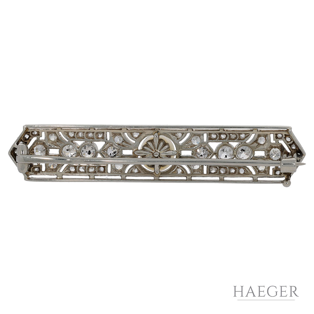 Art Deco Diamant Brosche Weiß- & Gelbgold 585 / 14 Kt. ca. 1,00 ct. Altschliff