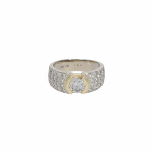 Weissgold Damenring mit Gelbgold Diamantfassung in 585er