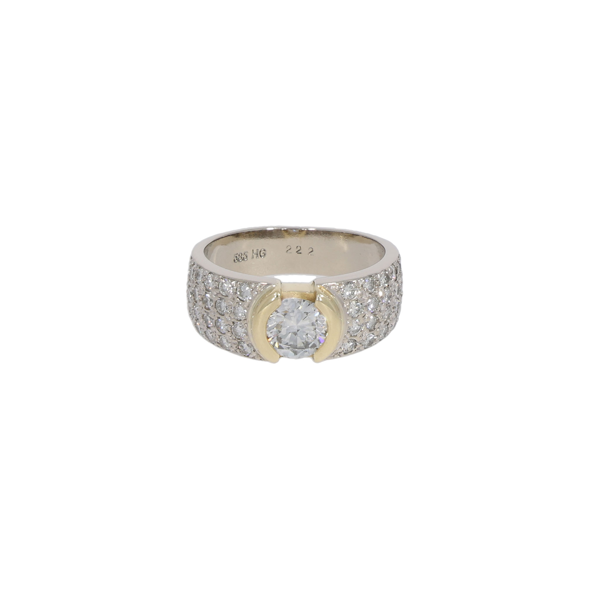 Weissgold Damenring mit Gelbgold Diamantfassung in 585er