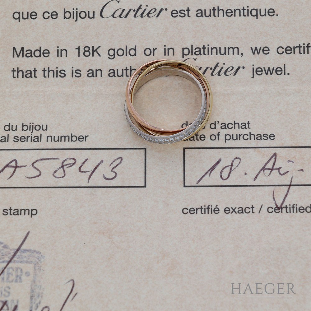 Cartier Diamant Trinity Ring Gelbgold Rosegold Weißgold 750 / 18 Kt. Gr. 49 Full Set