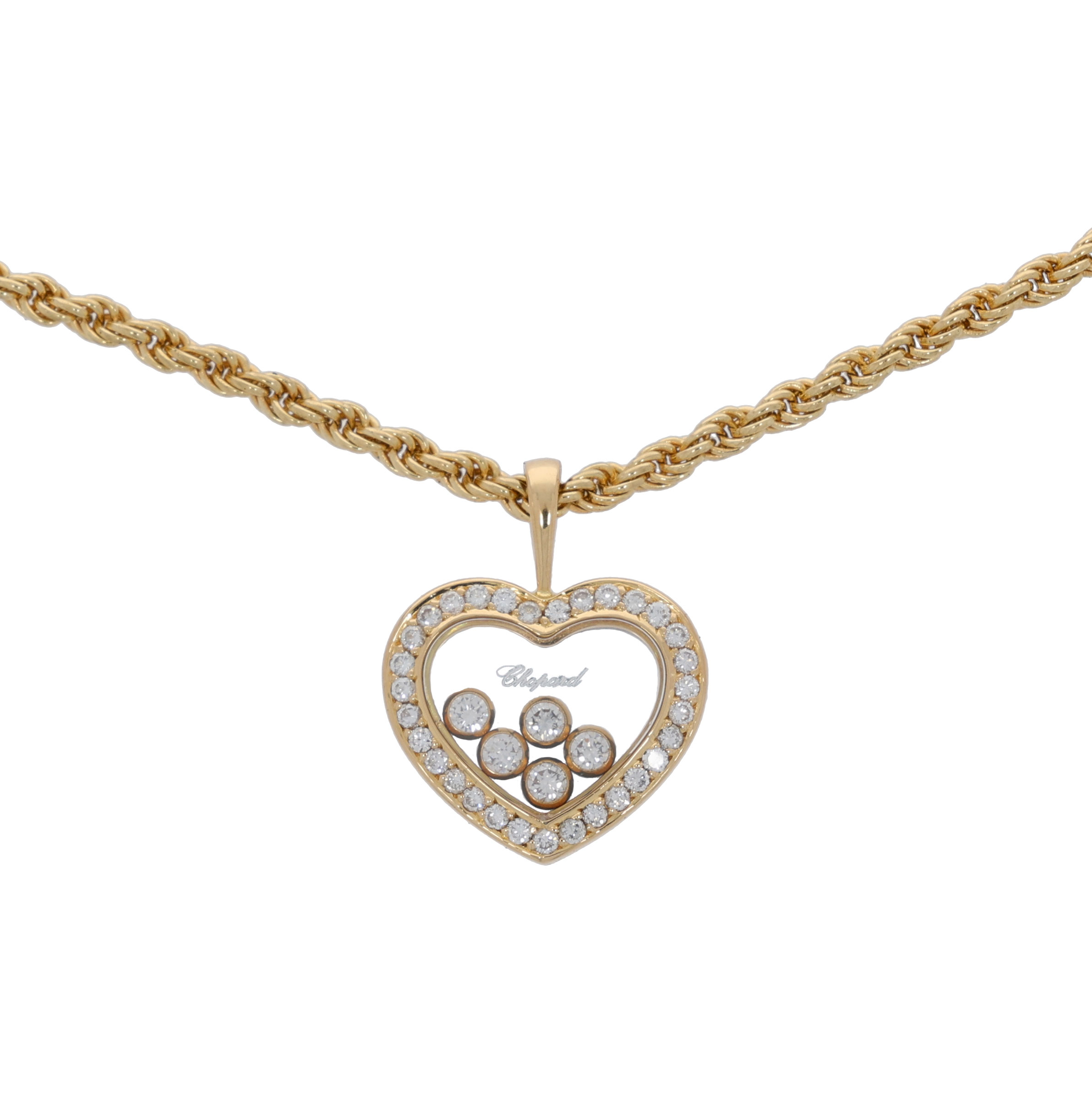 Chopard Happy Diamond Herzanhänger mit Kordelkette in 750er Gelbgold