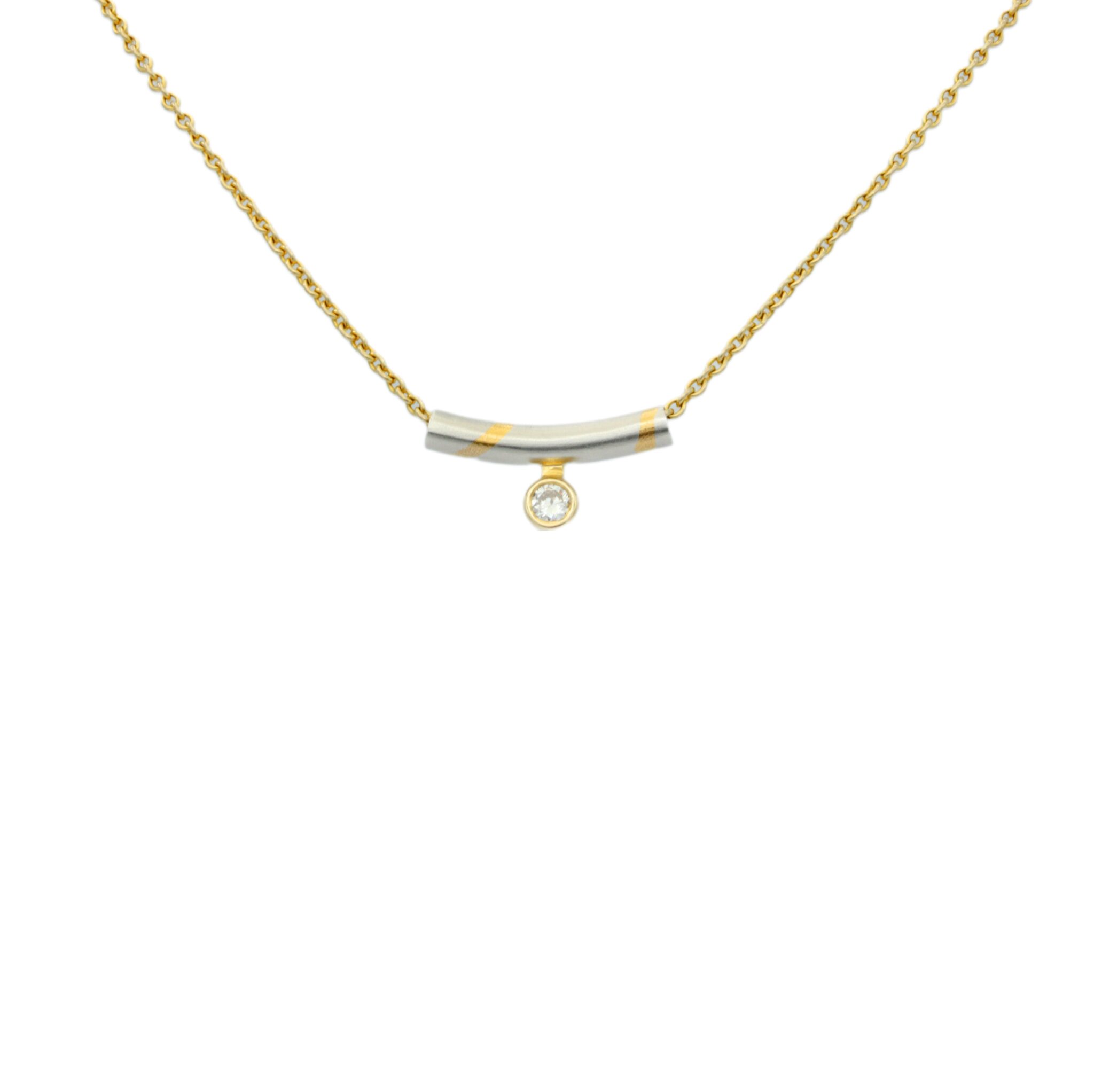 Collier Gelbgold 750 / 18K, Patin 950, mit einem Diamanten