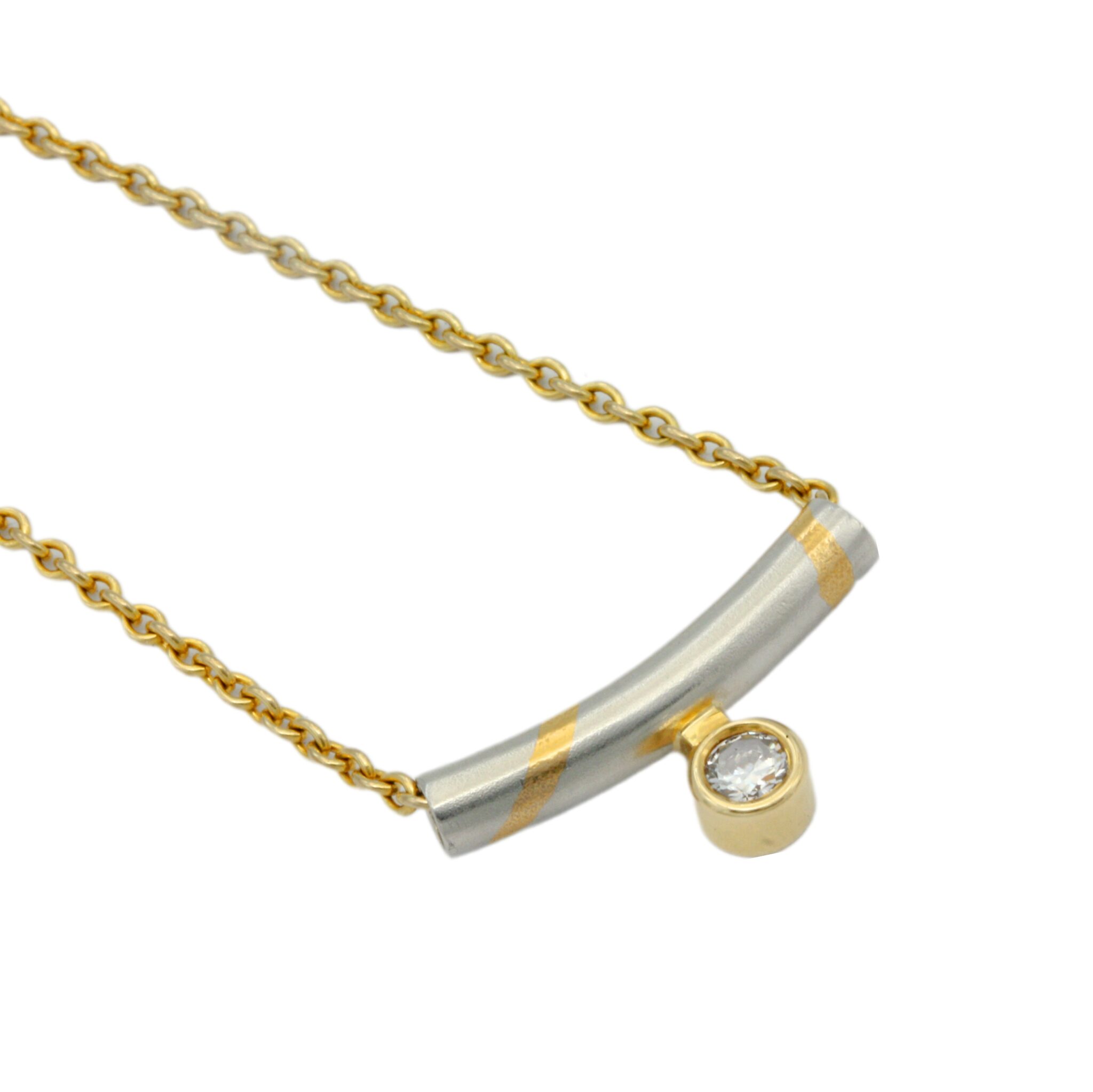 Collier Gelbgold 750 / 18K, Patin 950, mit einem Diamanten