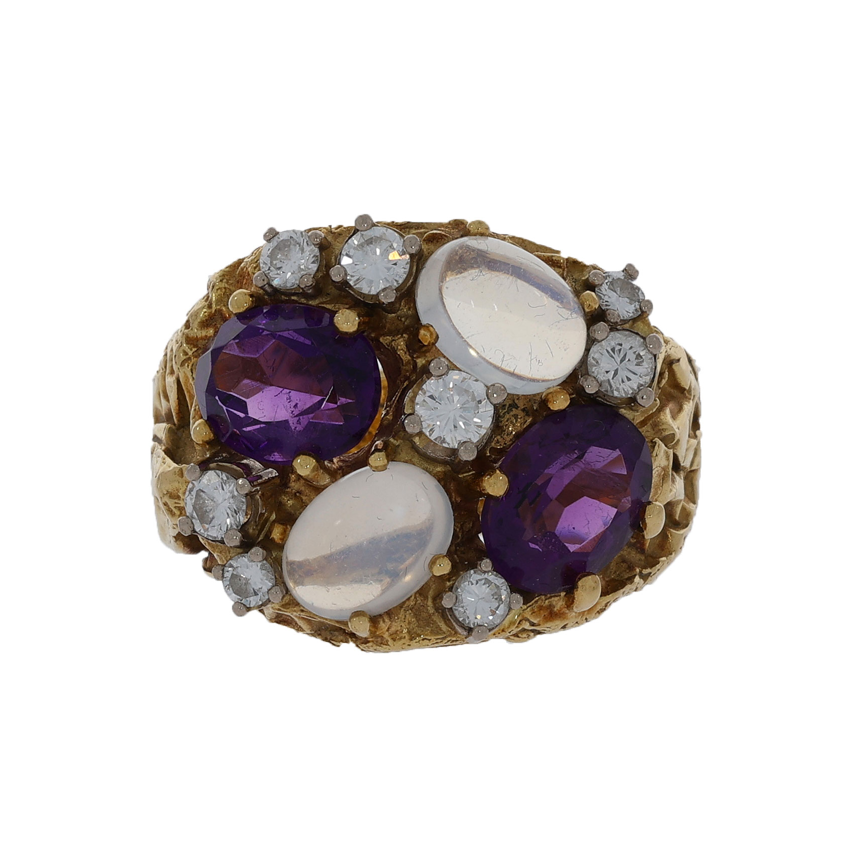 Diamant Amethyst Mondstein Ring Gelbgold 750/18K. Gr. 55