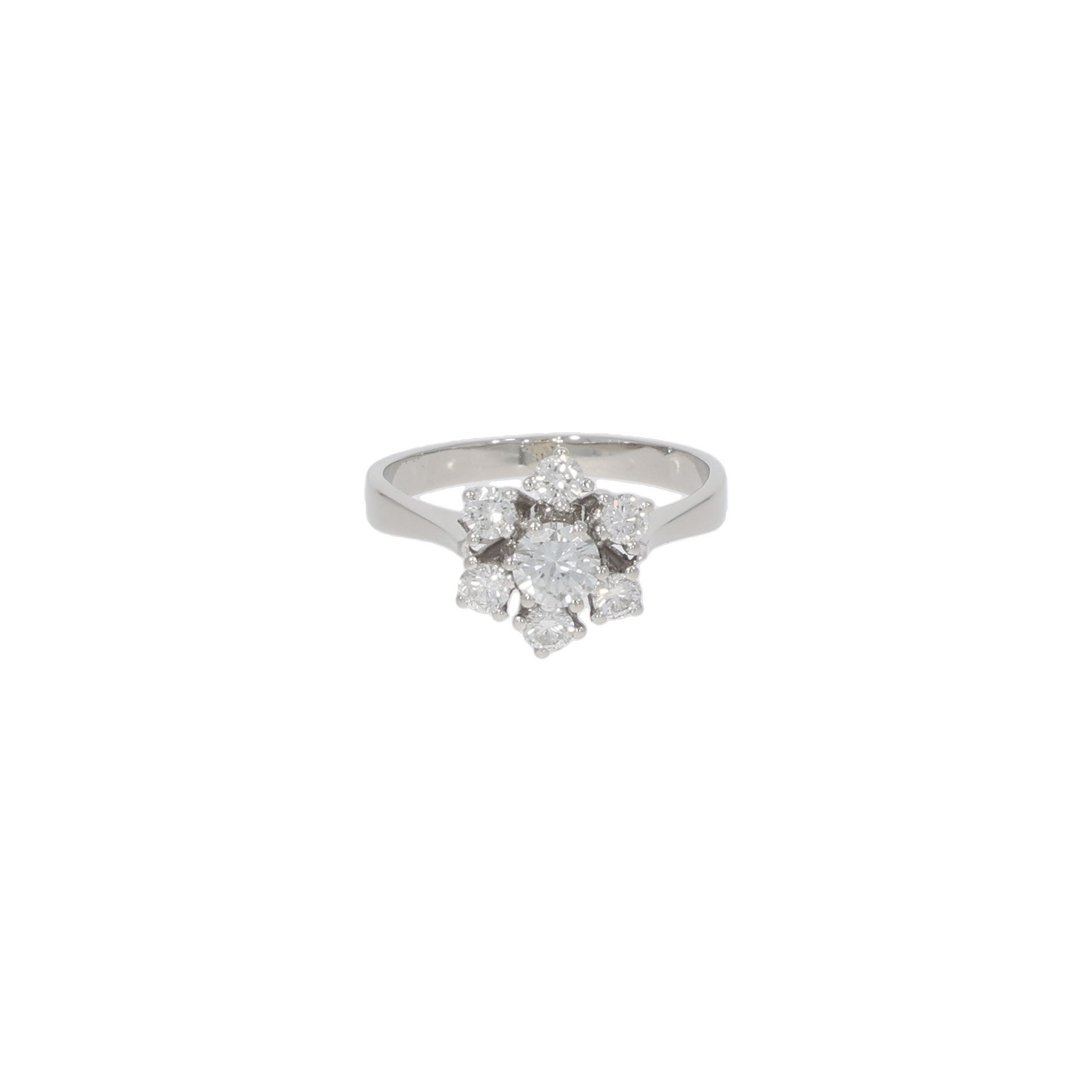 Floraler Damenring in 585er Weissgold mit Diamantbesatz