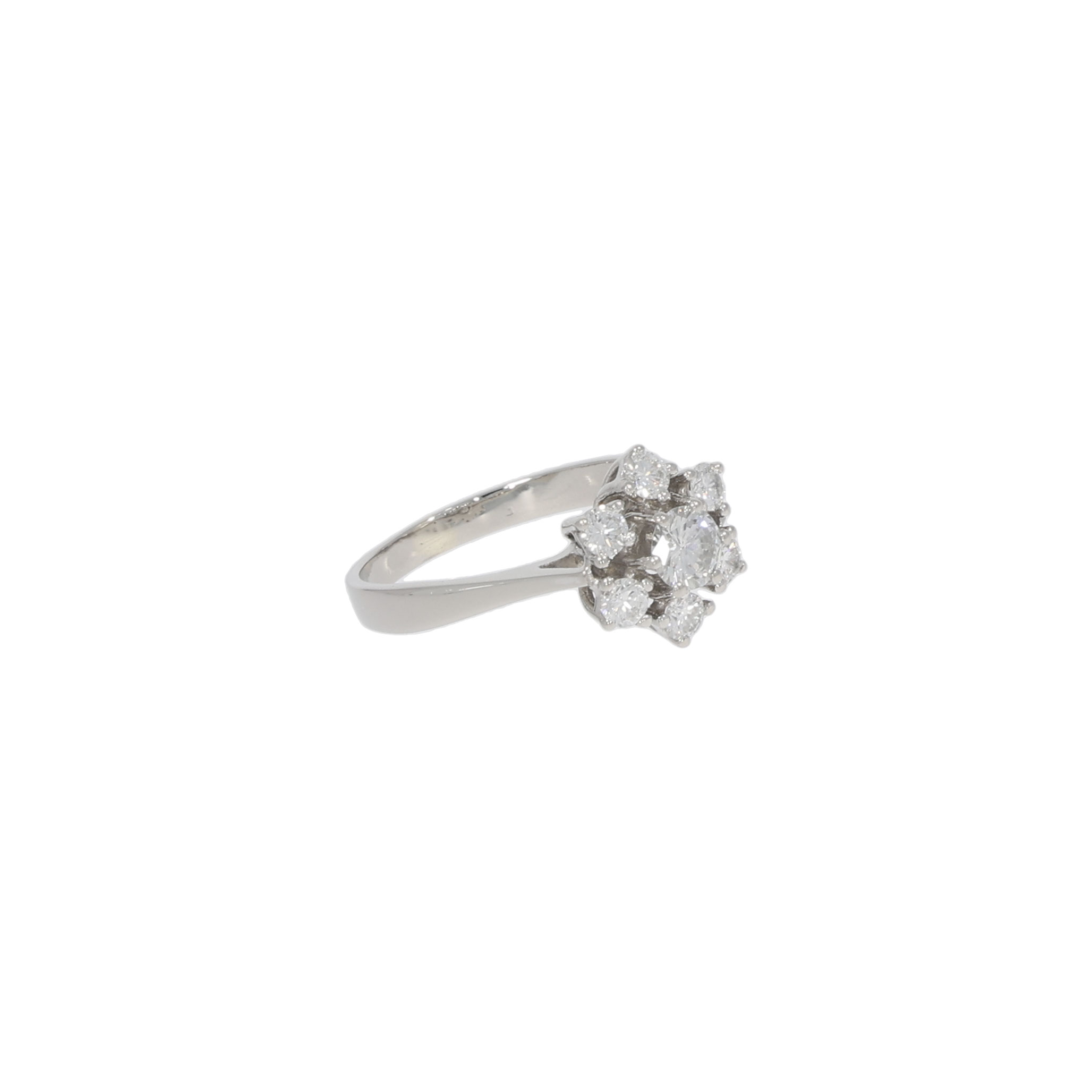 Floraler Damenring in 585er Weissgold mit Diamantbesatz
