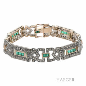 Jugendstil Diamant Emerald Armband Gelbgold / Silber 585 / 14k. ca. 1,50ct.