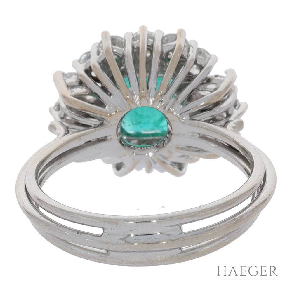 Ring in floraler Form Weißgold 750 / 18K mit Diamanten und Smaragden