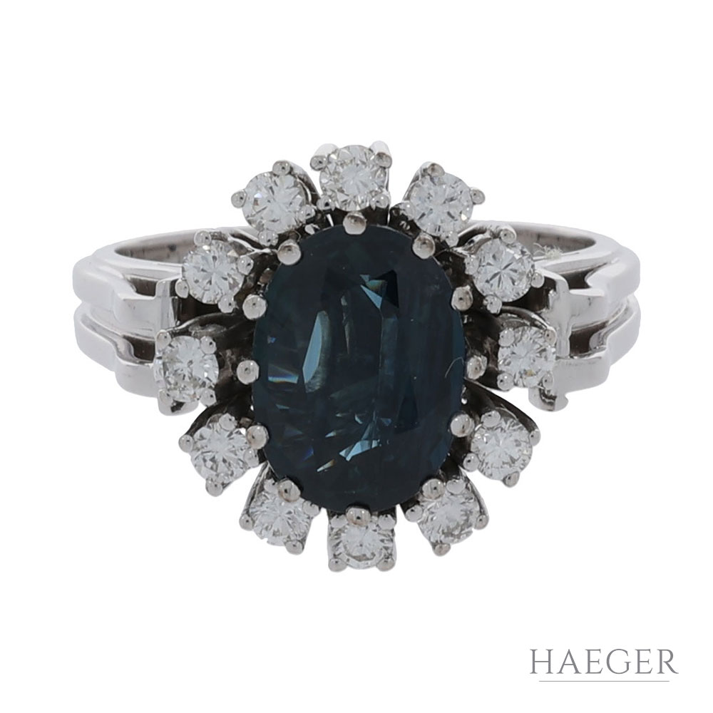 Floraler Saphir Diamantring in 585er Weissgold