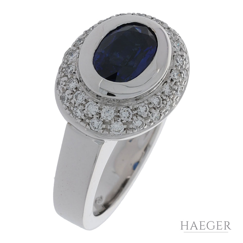 Saphir Diamant Ring Weißgold 750 / 18 Kt. ca. 0,50 ct. Gr. 54