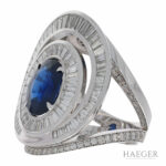 Saphir Ring Weißgold 750 / 18K mit 4ct Diamant Brillanten Baguettes Vorschau