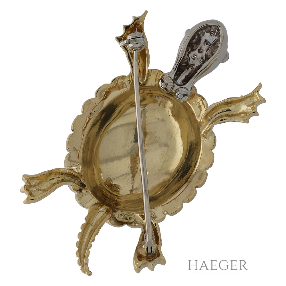 Diamantbrosche Schildkröte in Gelb & Weissgold